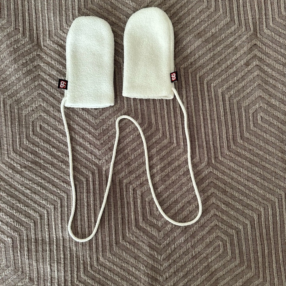 66 North baby White Fleece Mittens with String